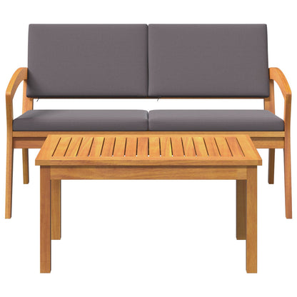 2-Delige Bistroset Met Kussens Van Massief Acaciahout Anthraciet Tafel + bank