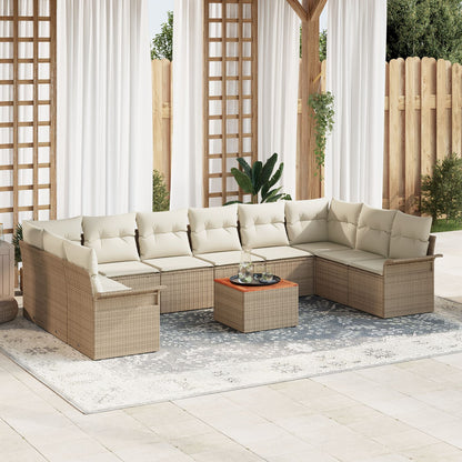 11-Delige Tuin Sofa Set Met Kussens Beige Poly Rattan Acacia