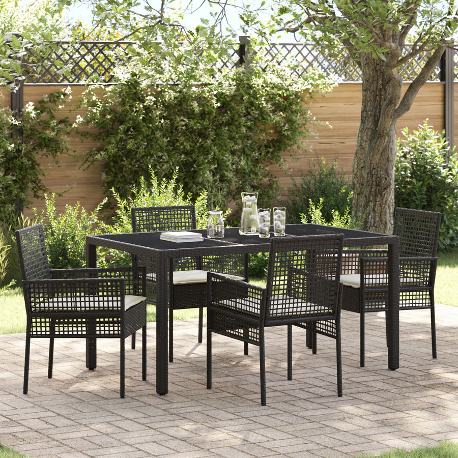 5-Delige Tuinset Met Kussens Zwart Poly Rattan