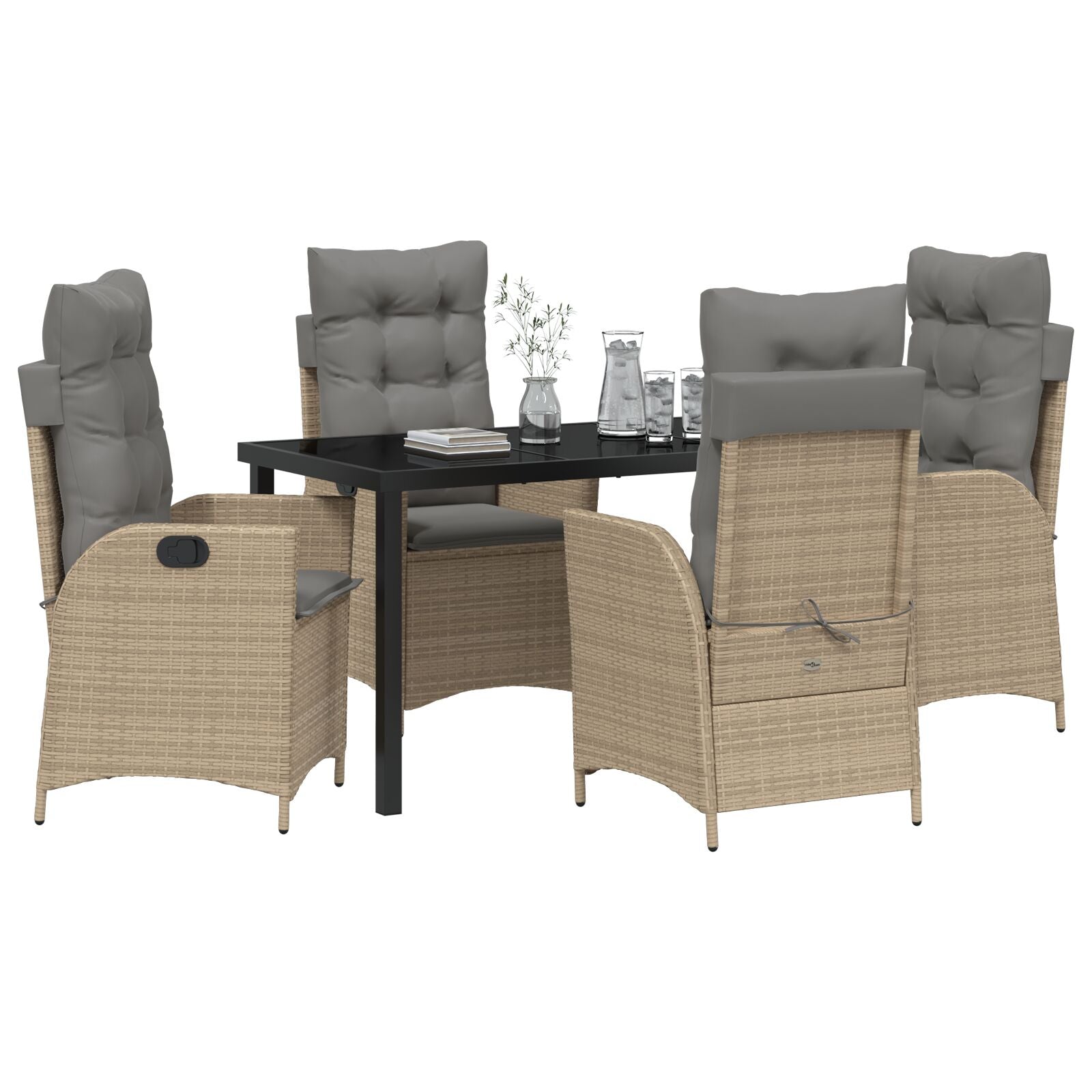 5 Delige Tuin Eetset Met Kussens Beige Poly Rattan