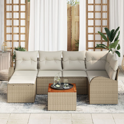 7-Delige Tuinsofa Set Met Kussens Beige Poly Rattan