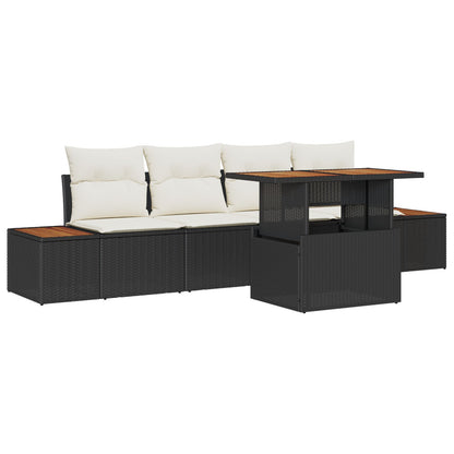 Tuin Sofa Set Set Van 5 Zwart, Beige Riet, Polyester Kussens