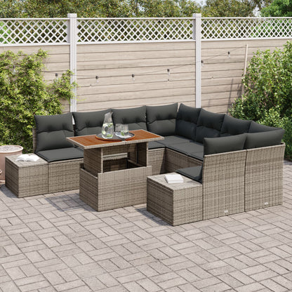 Tuin Sofa Set Set Van 9 Grijs Poly Riet Tuin Sofa Rechthoekig