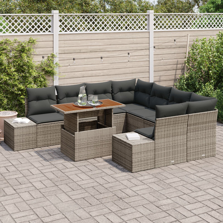 Tuin Sofa Set Set Van 9 Grijs Poly Riet Tuin Sofa Rechthoekig