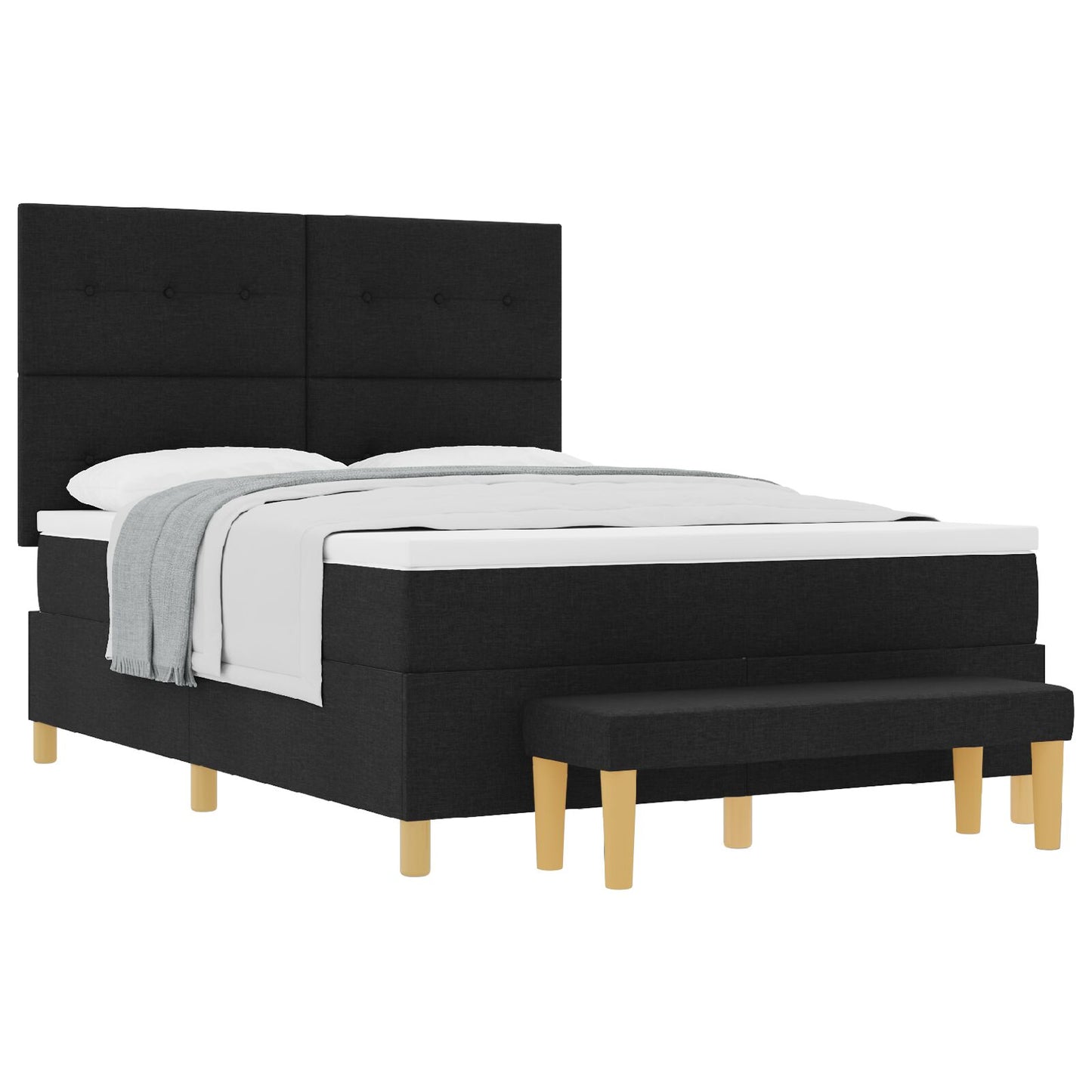 Boxspring Bed Met Matras & Bank Stof Zwart 140 x 200 cm Knop tufted