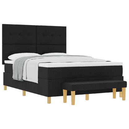 Boxspring Bed Met Matras & Bank Stof Zwart 140 x 200 cm Knop tufted