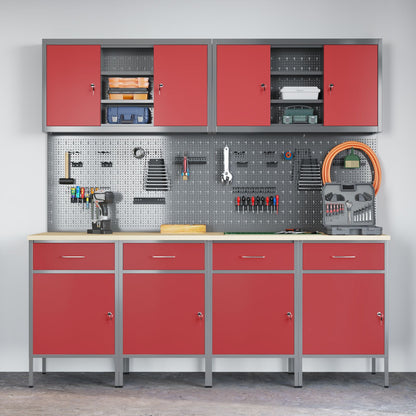 10-Delige Werkcabinet En Pegboard Set In Het Van Mdf En Metaal 4x (84 cm) Rood 6x cabinet + 6x pegboard