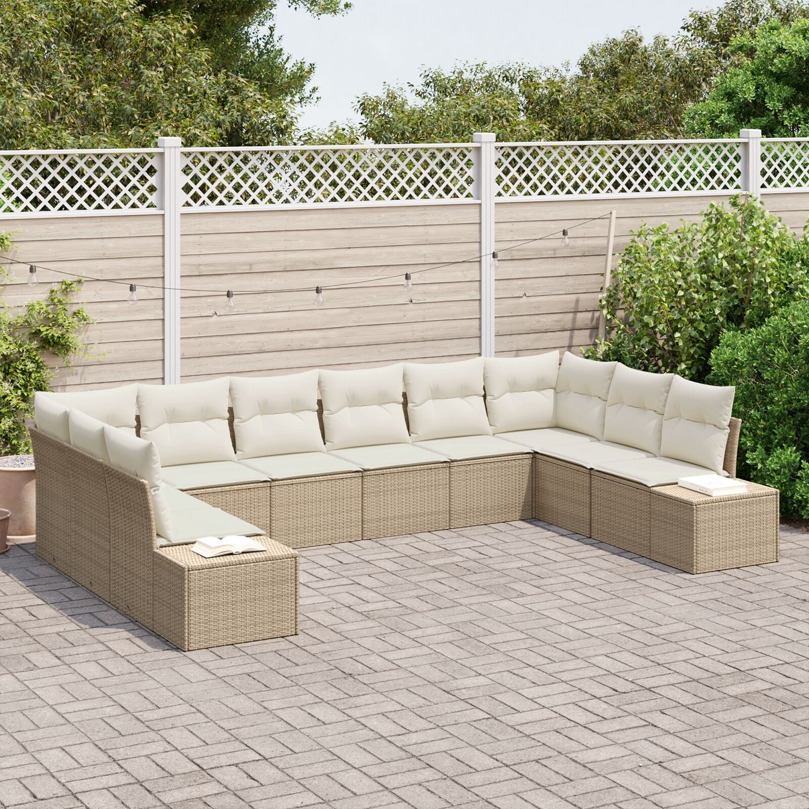 10 Delige Tuin Sofa Set Met Kussens Beige Poly Rattan