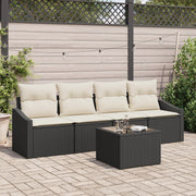 Loungeset 5-delig poly rattan zwart crème