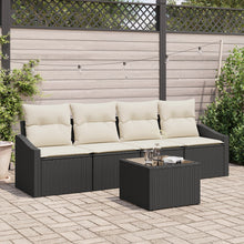 5-Delige Tuin Eetset Met Kussens Zwart Poly Rattan Gegalvaniseerd Staal