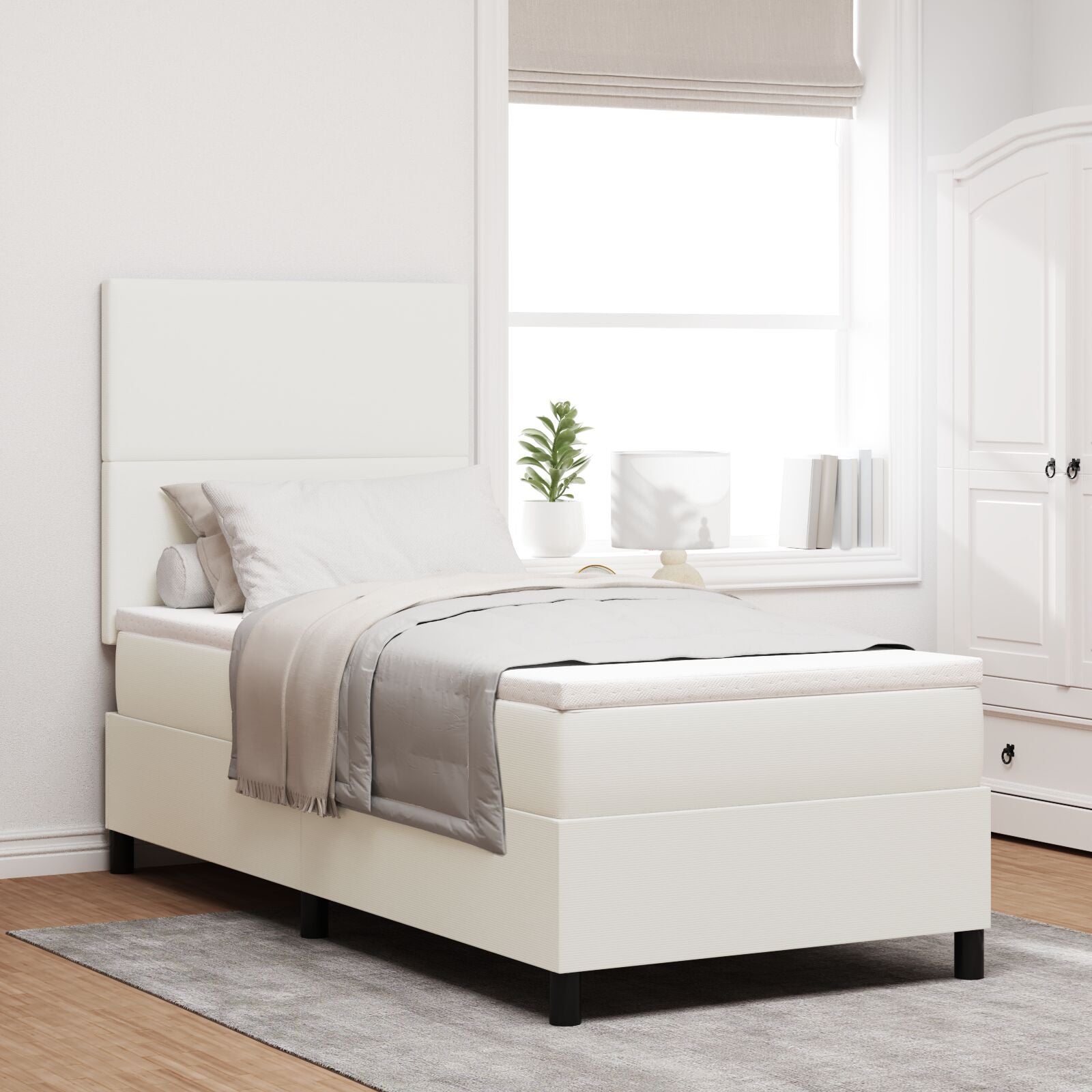 Boxspringbed Met Matras Crème 100X200 Cm Corduroy Stof