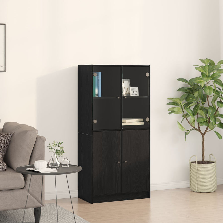Highboard Met Deuren Zwart Eiken 68X37X142 Cm Bewerkt Hout