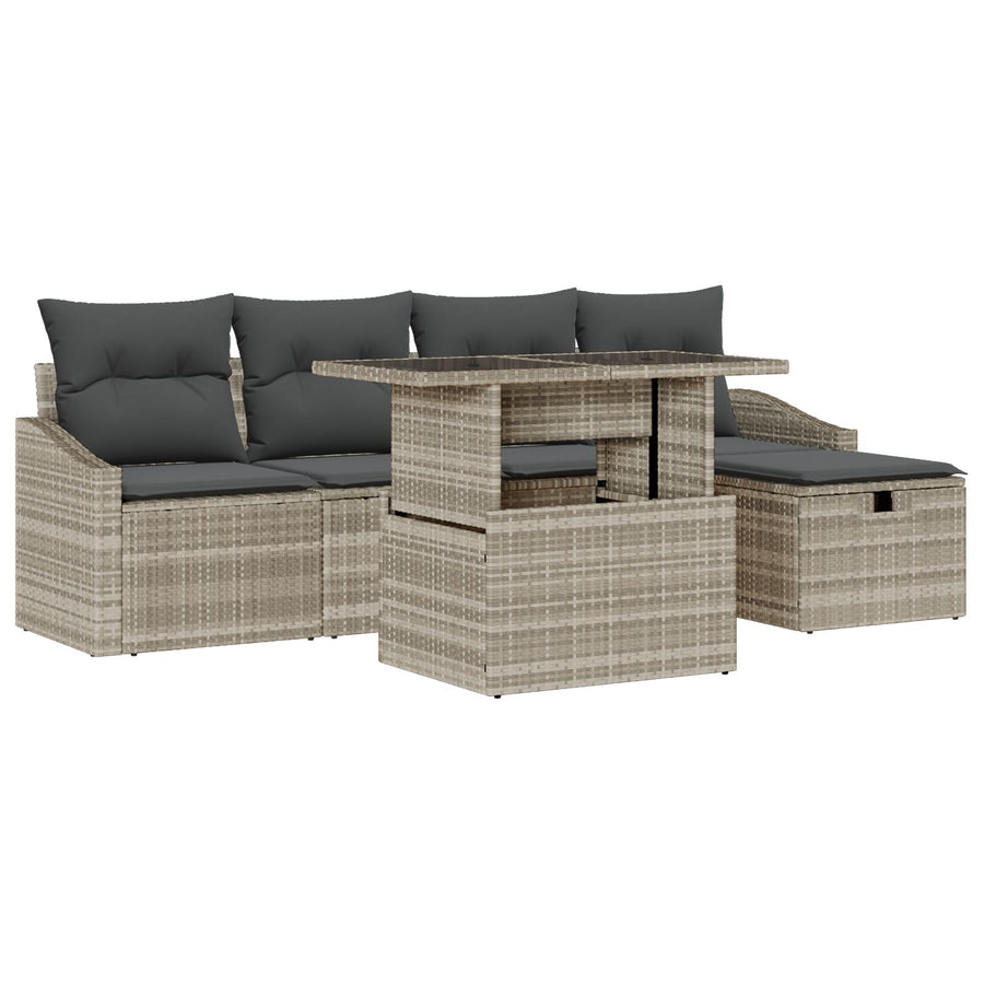 6-Delige Tuinbankset Met Kussens Lichtgrijs Poly Rattan