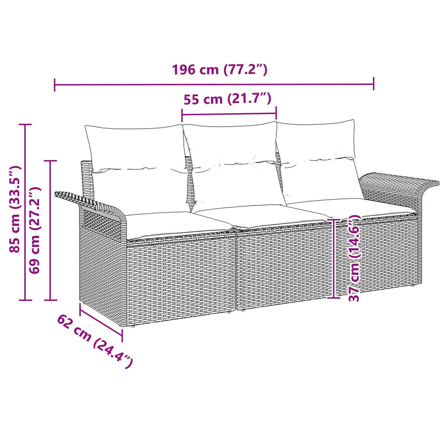 3 Delige Tuin Sofa Set Met Kussens Zwart Poly Rattan