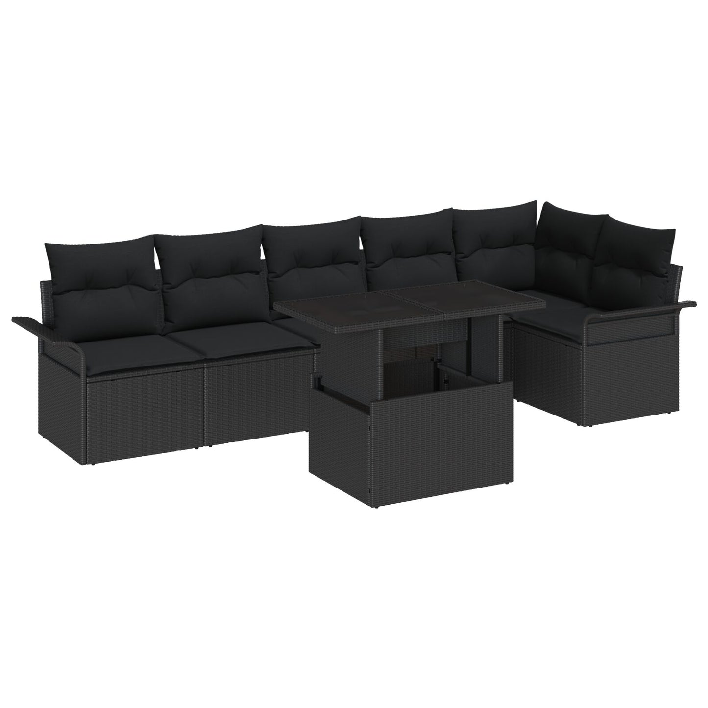 7 Delige Tuin Sofa Set Met Kussens Zwart Poly Rattan