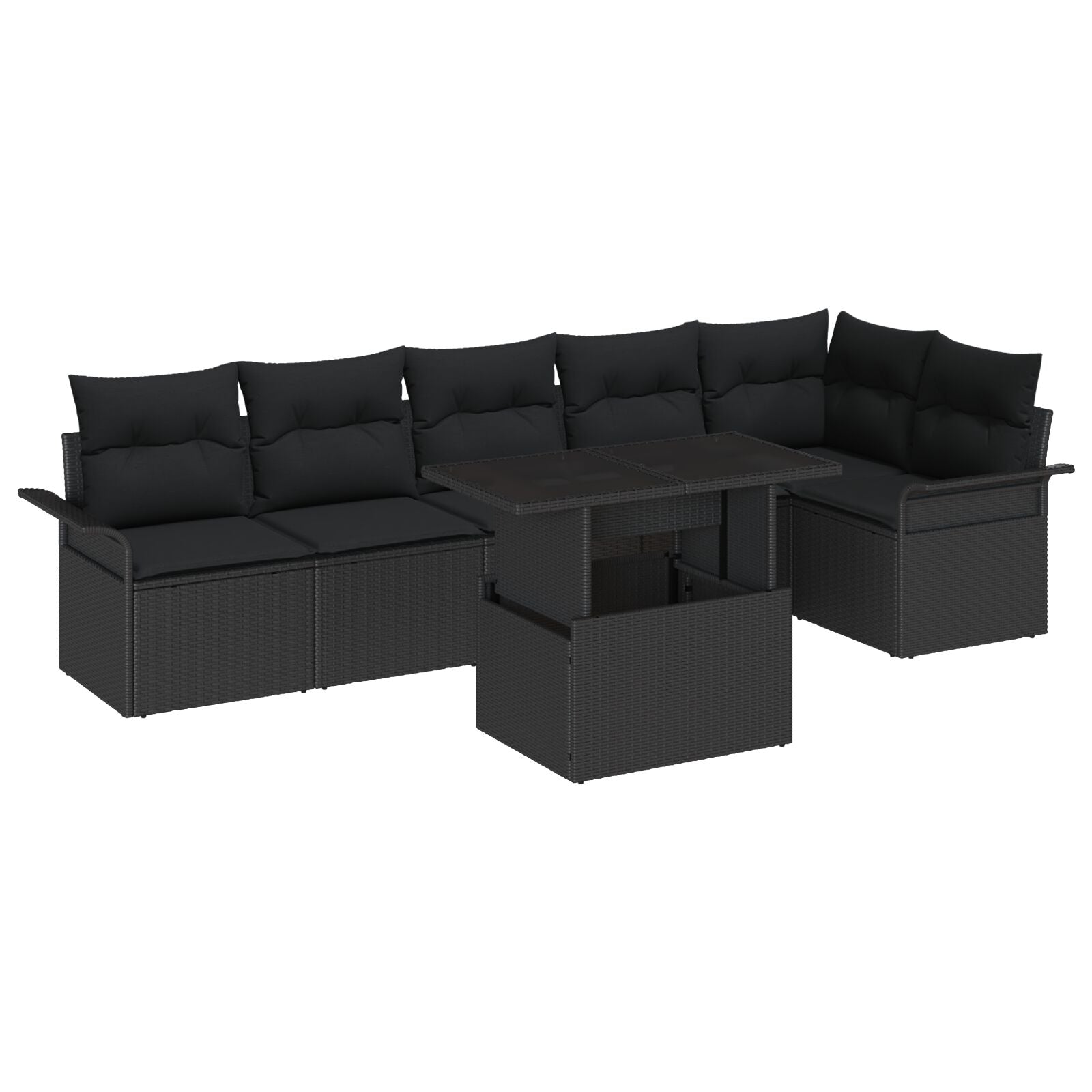 7 Delige Tuin Sofa Set Met Kussens Zwart Poly Rattan