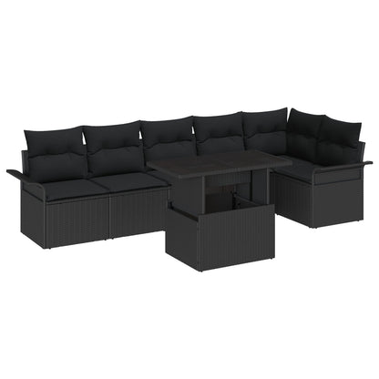 7 Delige Tuin Sofa Set Met Kussens Zwart Poly Rattan