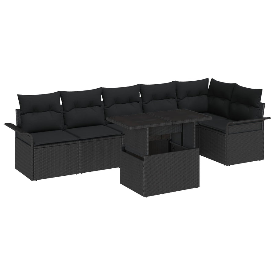 7 Delige Tuin Sofa Set Met Kussens Zwart Poly Rattan