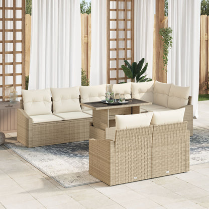 9-Delige Tuinbankset Met Kussens Beige Poly Rattan