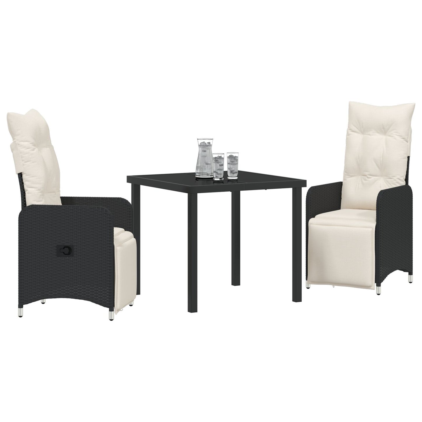 3 Delig Tuin Eetset Met Kussens Zwart Poly Rattan