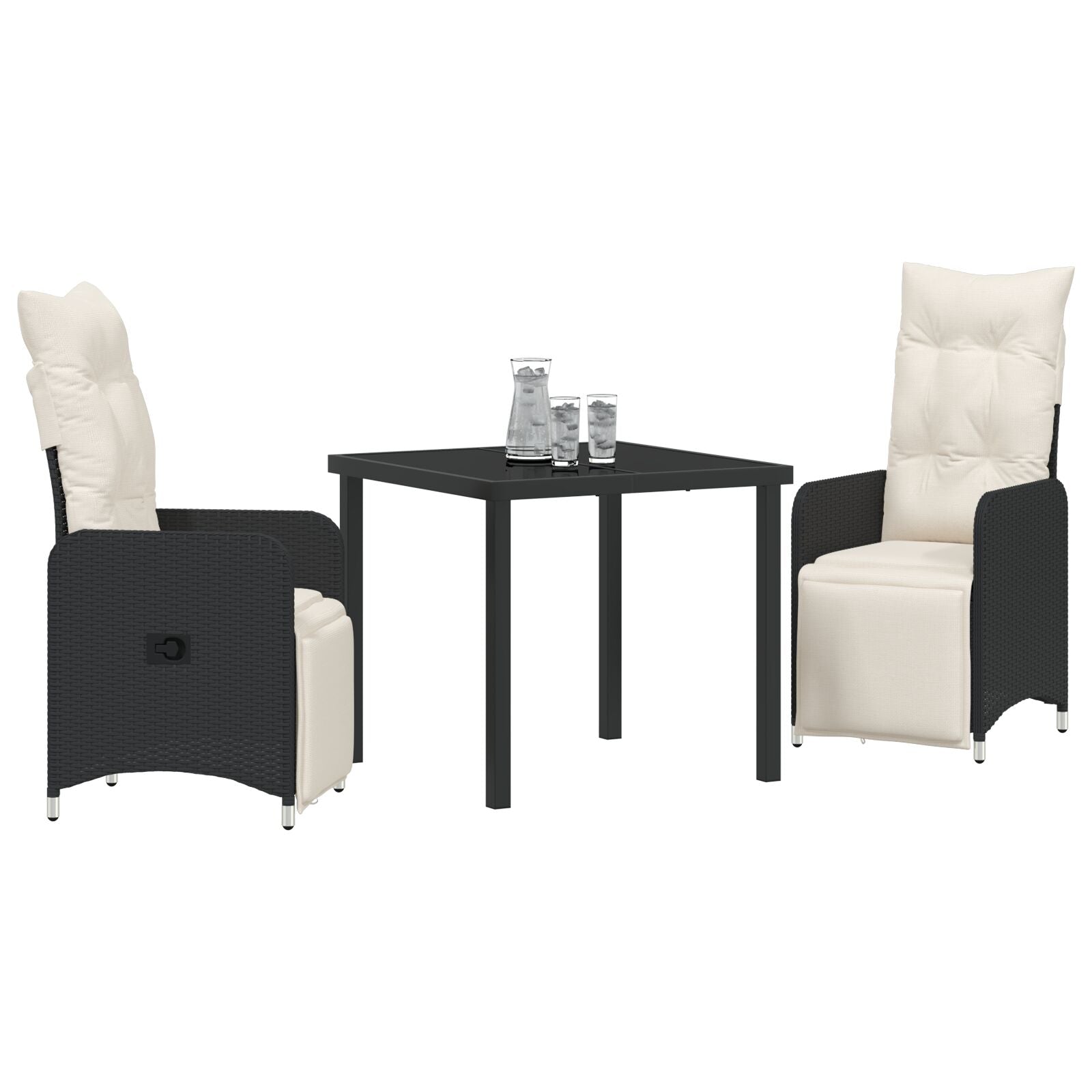 3 Delig Tuin Eetset Met Kussens Zwart Poly Rattan