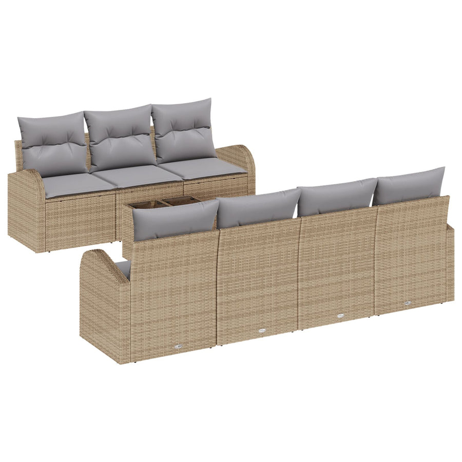 Set Van 8 Tuinbank Met Kussens Beige Poly Riet