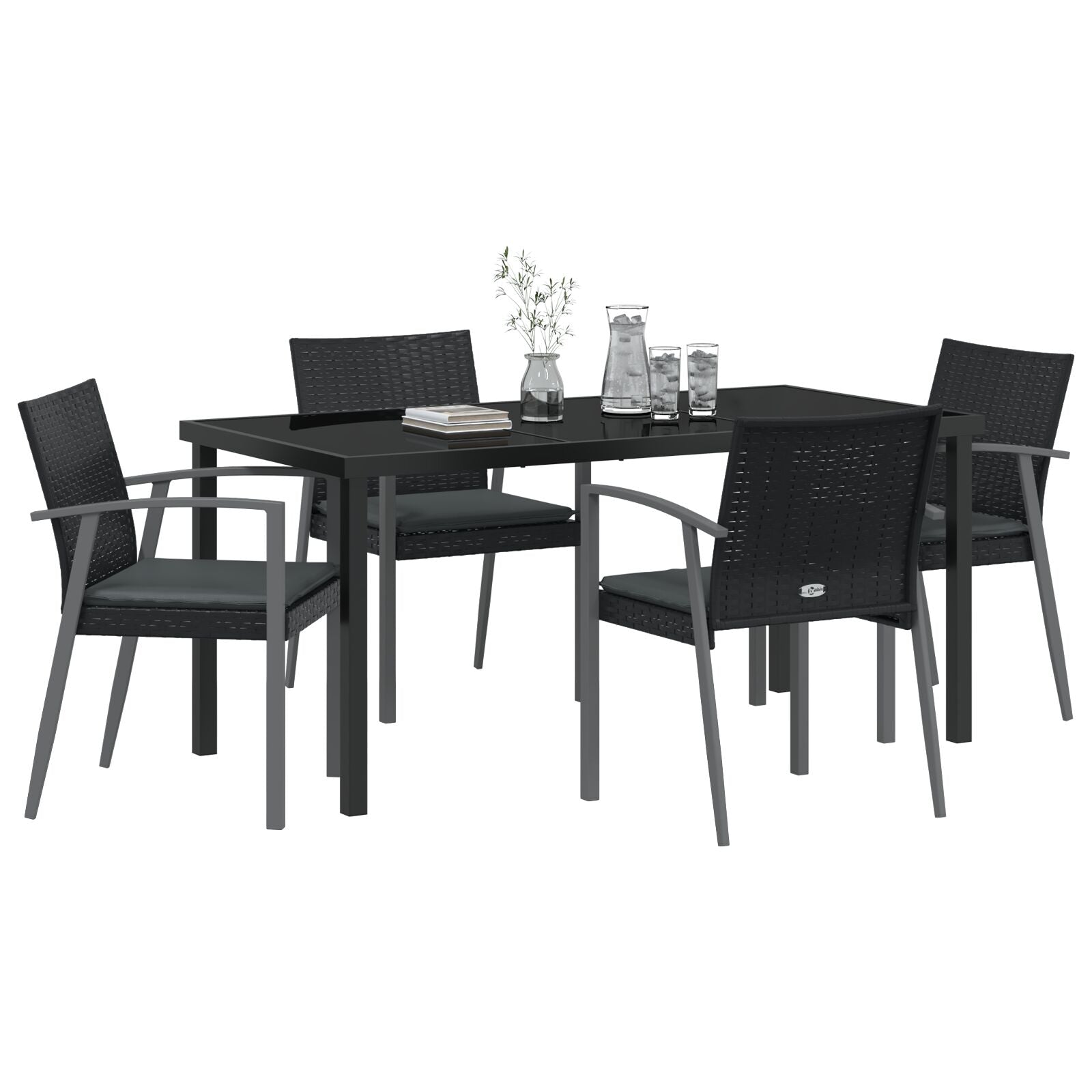 5-Delige Tuin Dinerset Met Kussens Zwart Poly Rattan