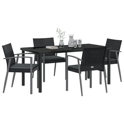 5-Delige Tuin Dinerset Met Kussens Zwart Poly Rattan