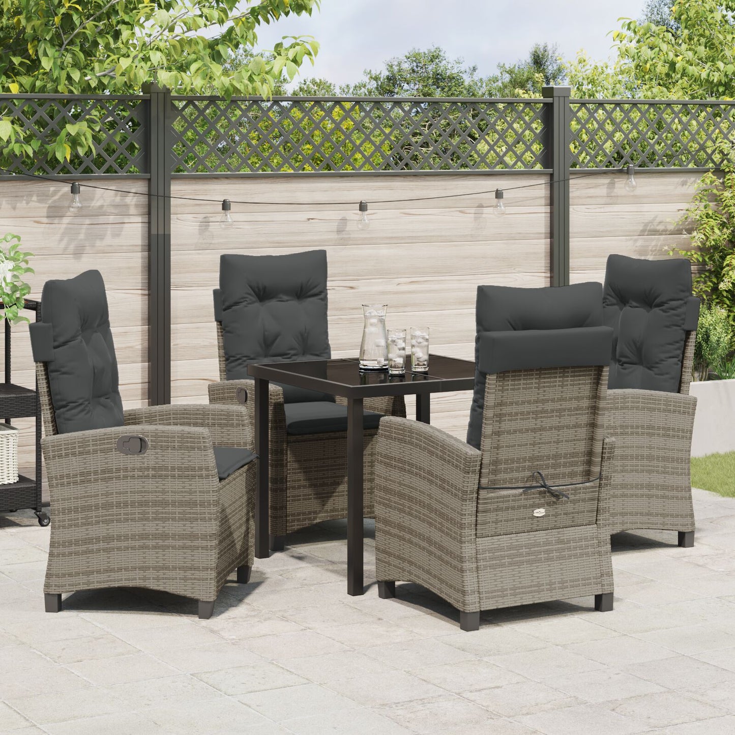 5-Delige Tuintafel Set Met Kussens Grijs Poly Rattan
