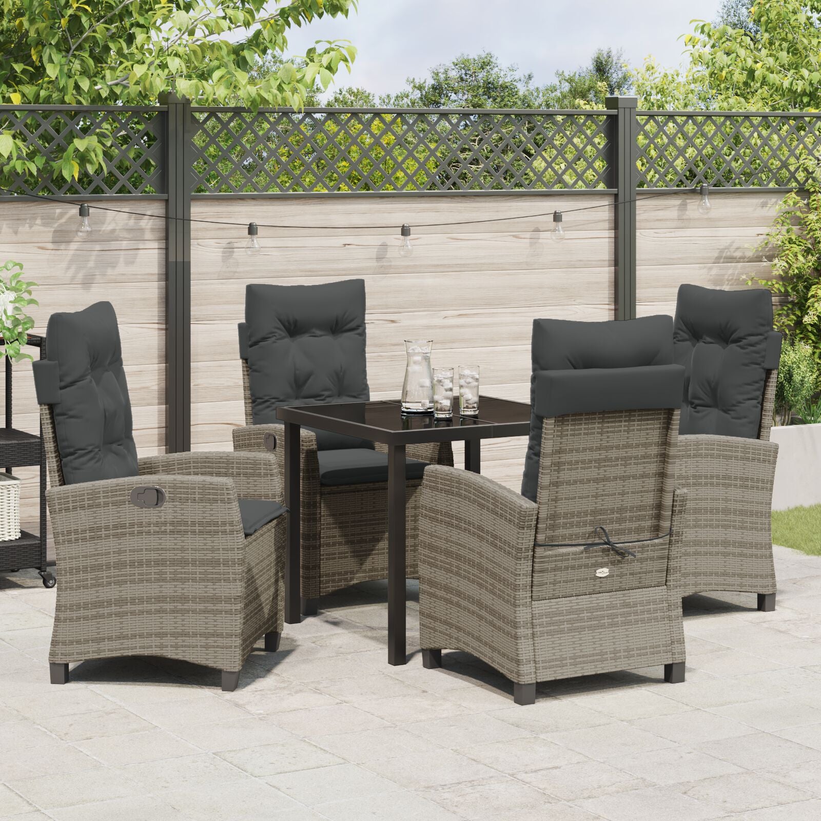 5-Delige Tuintafel Set Met Kussens Grijs Poly Rattan