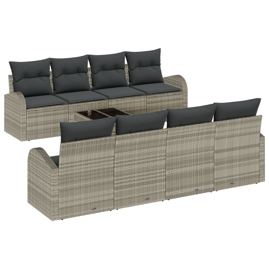 9-Delige Tuin Sofa Set Met Kussens Lichtgrijs Poly Rattan