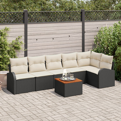 7 Delige Tuin Sofa Set Met Kussens Zwart Poly Rattan Acacia