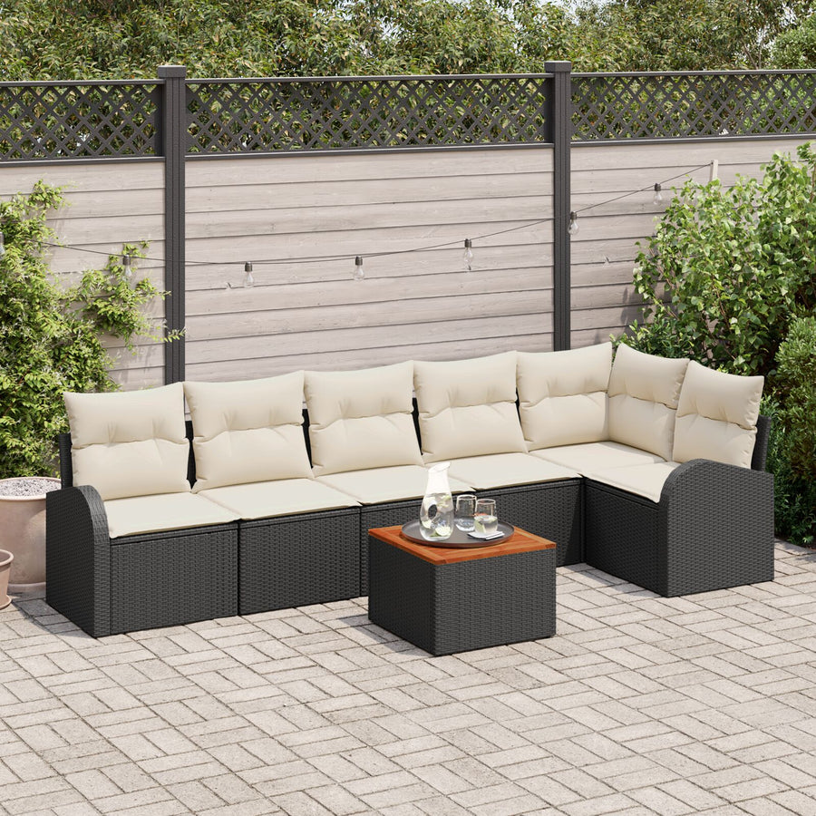 7 Delige Tuin Sofa Set Met Kussens Zwart Poly Rattan Acacia