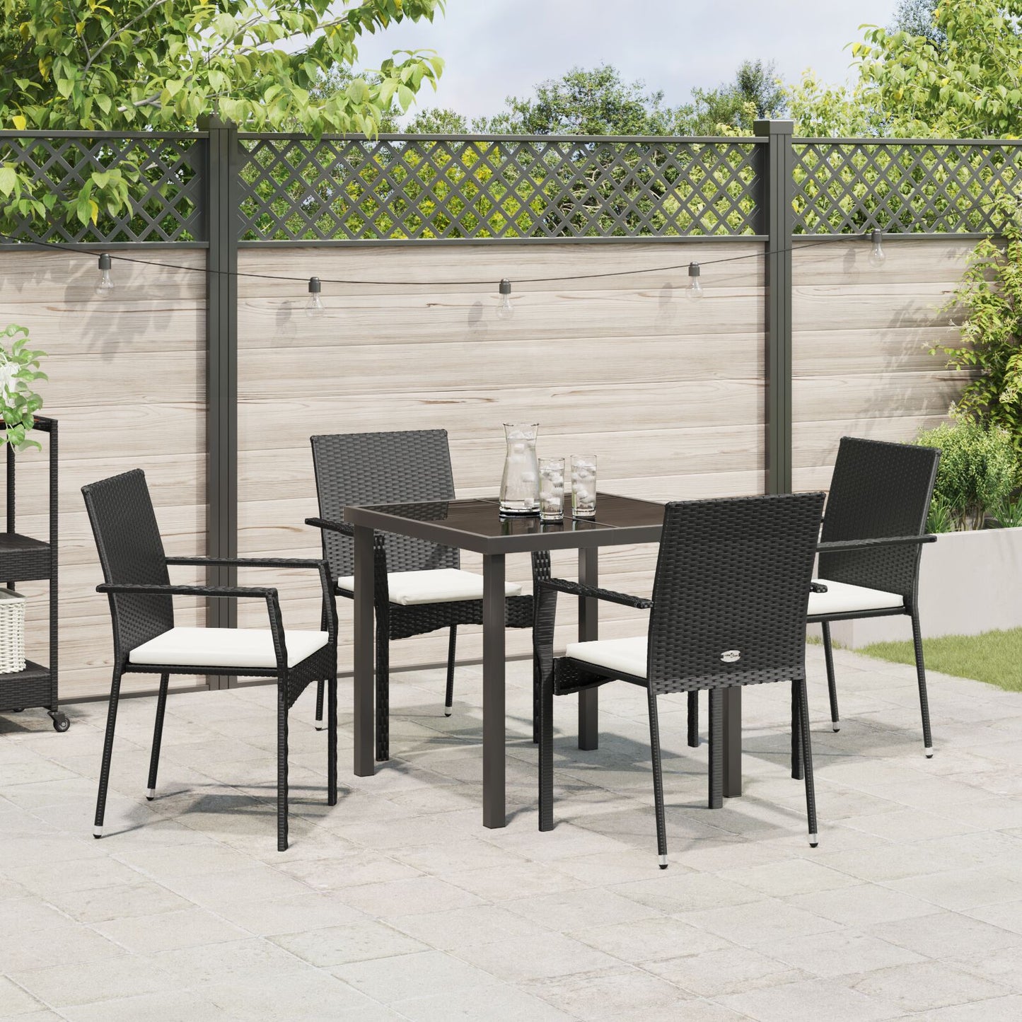 5-Delig Tuin Eetset Met Kussens Zwart Poly Rattan