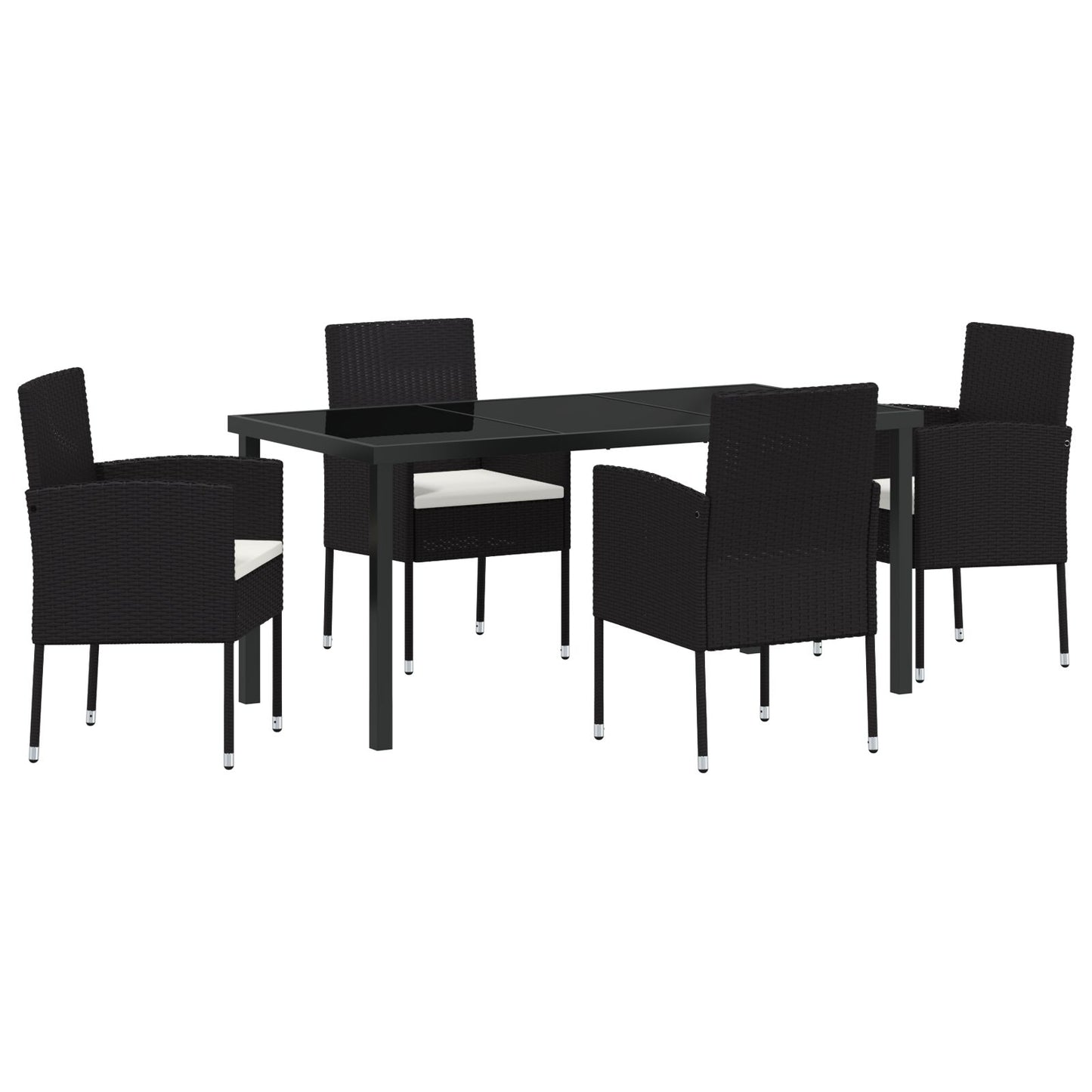 5-Delige Tuin Eetset Met Kussens Zwart Poly Rattan