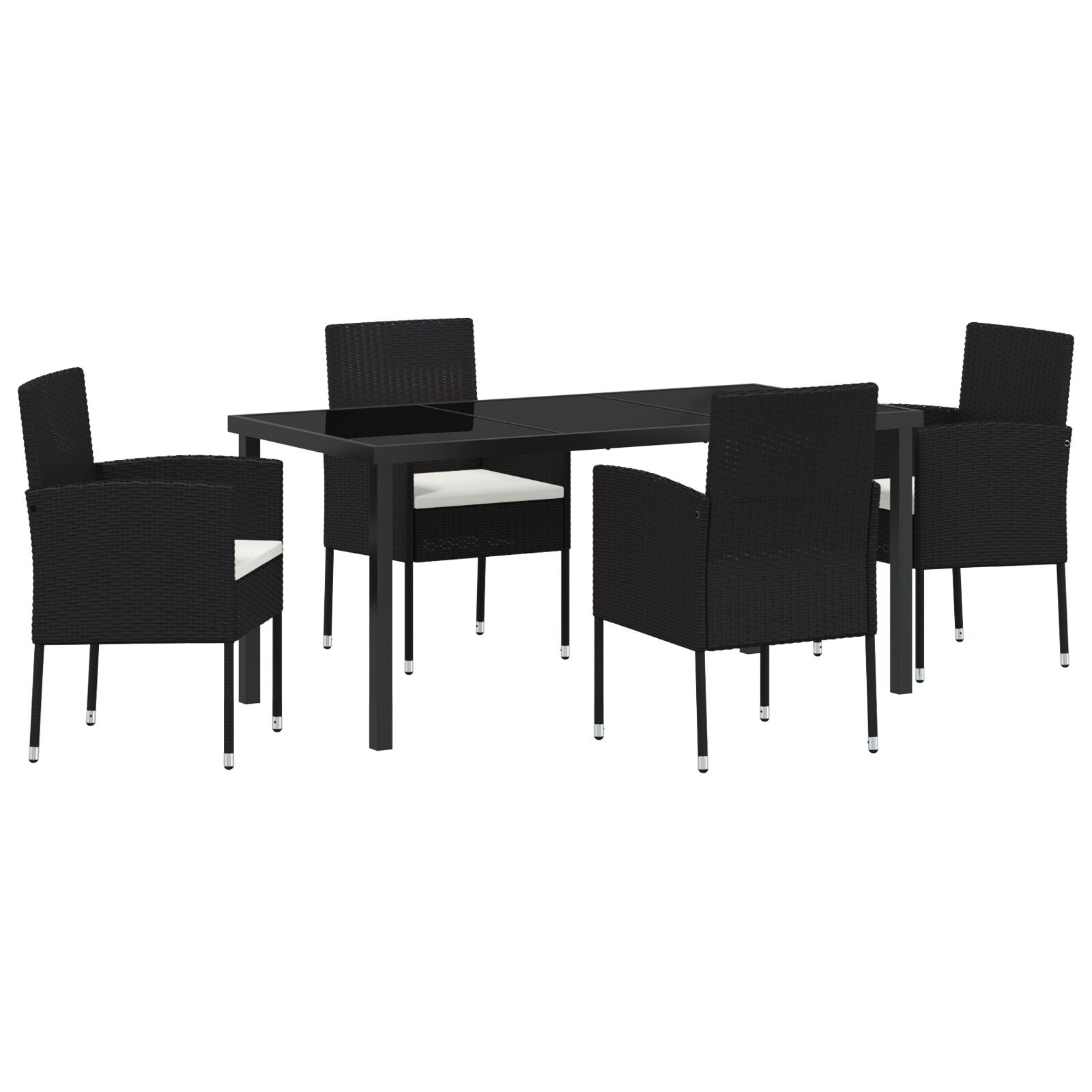 5-Delige Tuin Eetset Met Kussens Zwart Poly Rattan