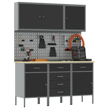 8-Delige Werkcabinet En Pegboard Set Mdf En Metaal 3x (84/84/85 cm) Zwart 3x kast + 3x pegboard + 2x gereedschap kast