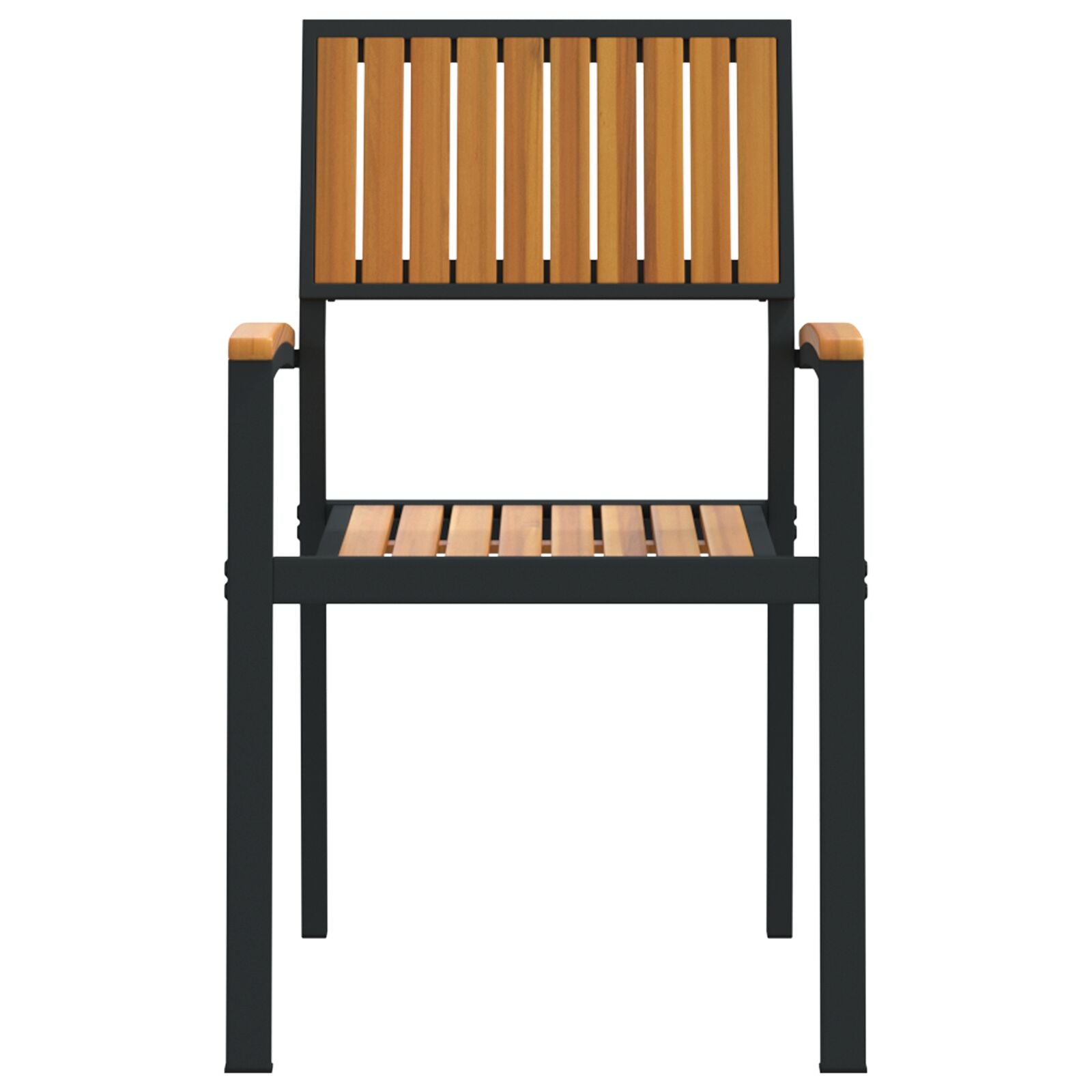 Buitenstoelen 2 Stuks Stapelbaar Massief Hout Acasia & Metaal Natuurlijk en zwart