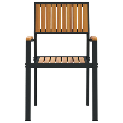 Buitenstoelen 2 Stuks Stapelbaar Massief Hout Acasia & Metaal Natuurlijk en zwart