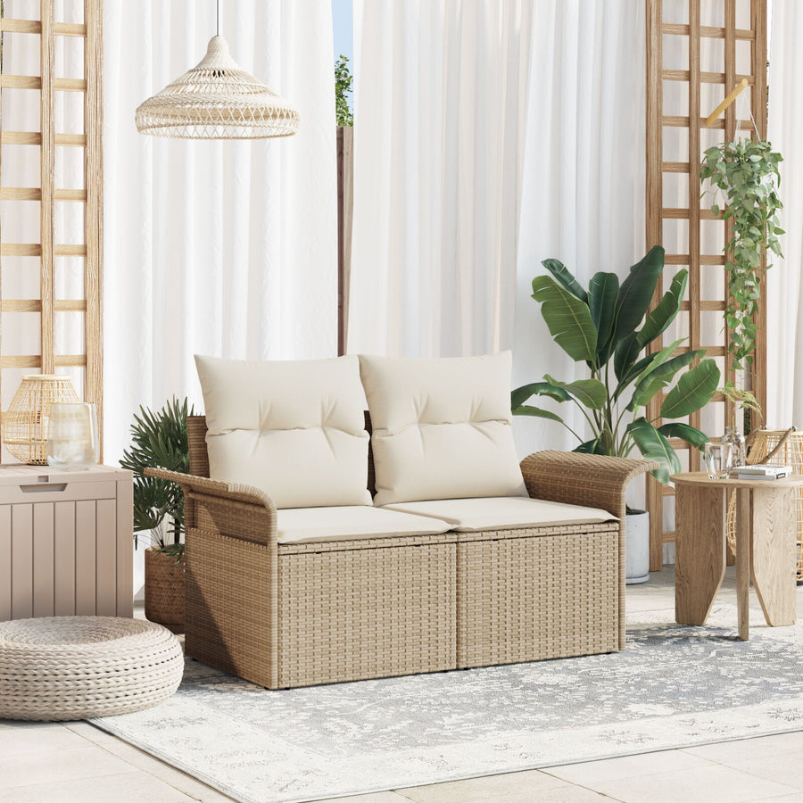 2-Zits Tuinbank Met Kussens Poly Rattan Beige en crème zonder opslag