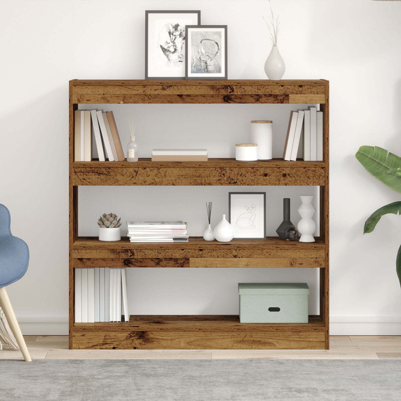 Boekenkast/Room Divider - Rustiek Hout - 100X30X103Cm - Geengineerd Hout