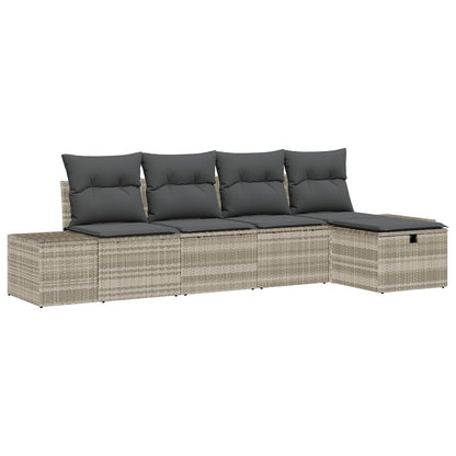 5-Delige Tuin Sofa Set Met Kussens Lichtgrijs Poly Rattan