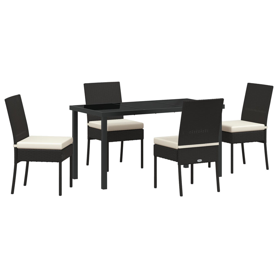 5 Delige Tuin Eetset Zwart Poly Rattan