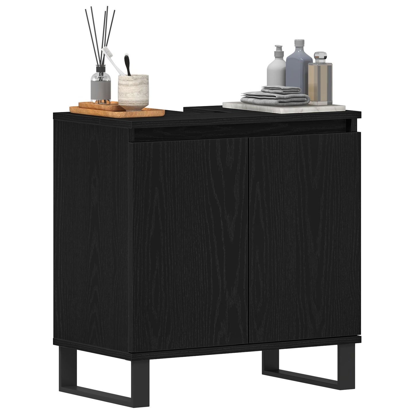 Badkamer Wastafel Kast Zwart Eik 58X33X60 Cm Gelaagd Hout