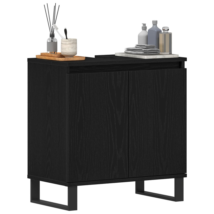 Badkamer Wastafel Kast Zwart Eik 58X33X60 Cm Gelaagd Hout