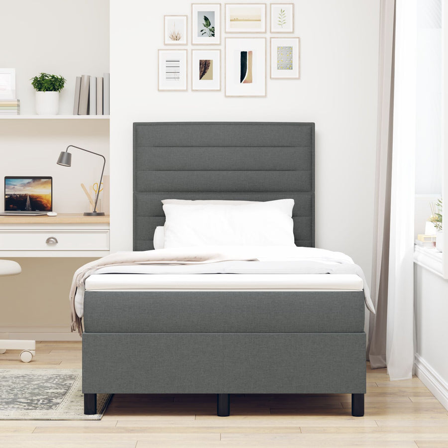 Boxspring Bed Met Matras Stof Donkergrijs 120 x 200 cm Lijnenontwerp