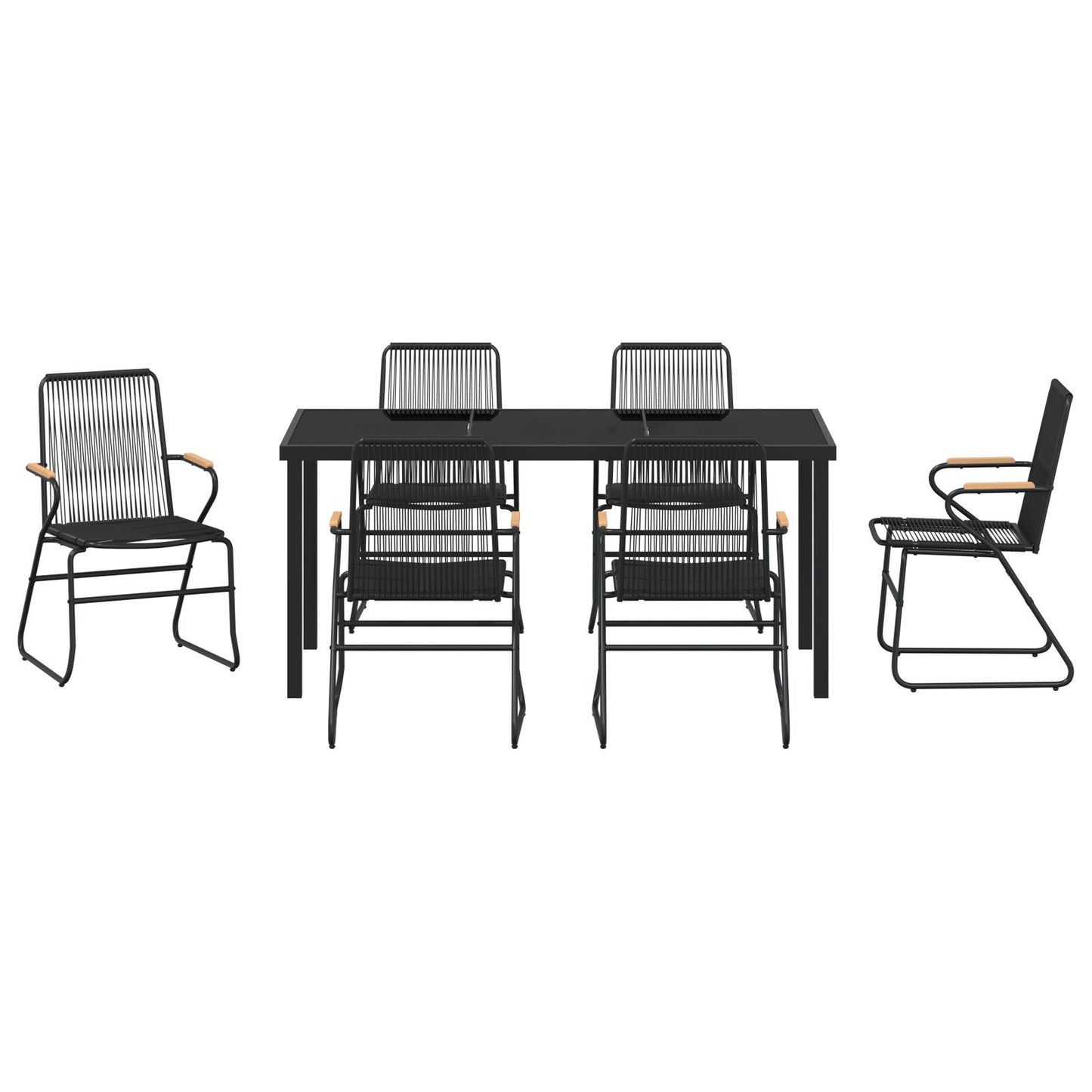 7-Delige Tuindining Set Zwart Pvc Rattan