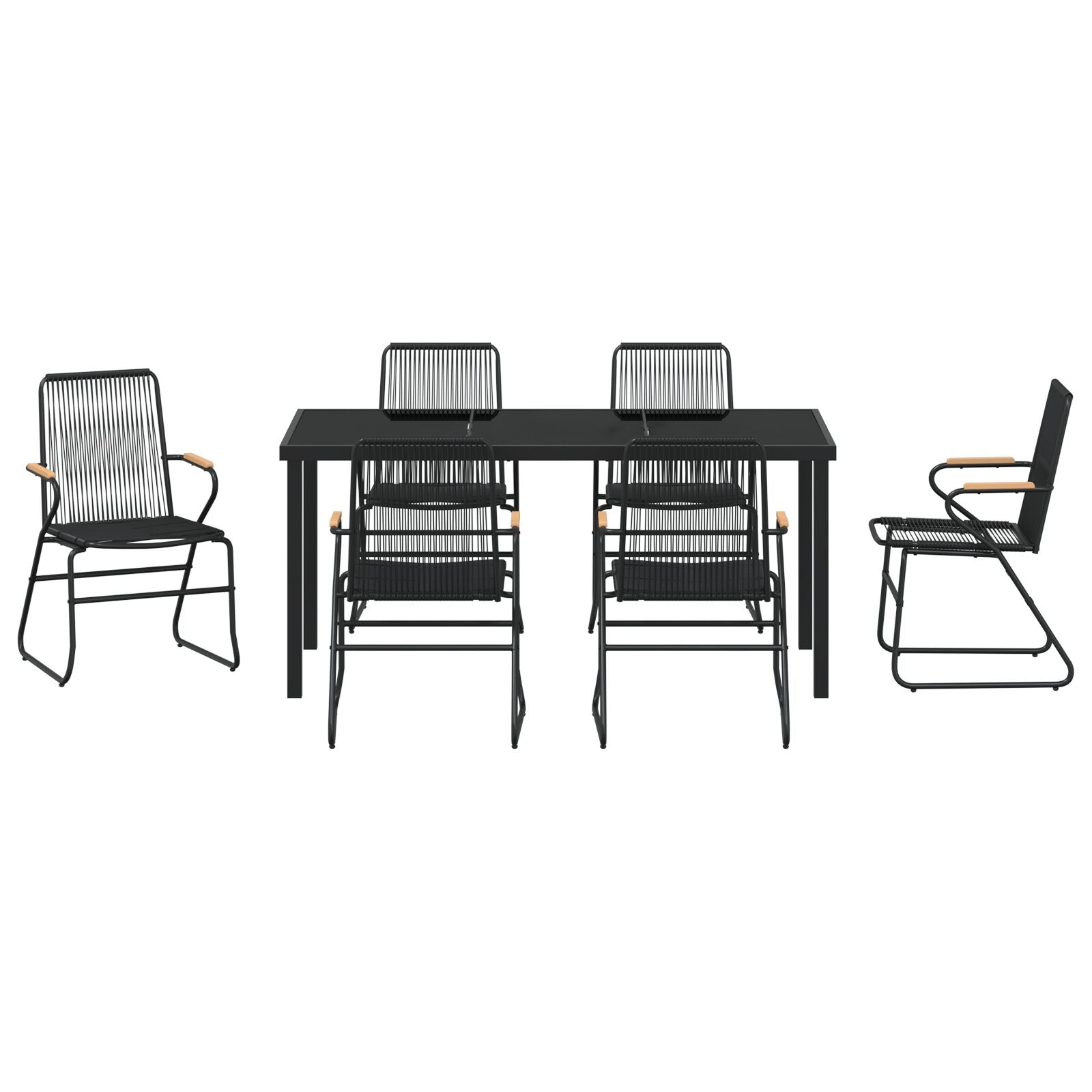 7-Delige Tuindining Set Zwart Pvc Rattan