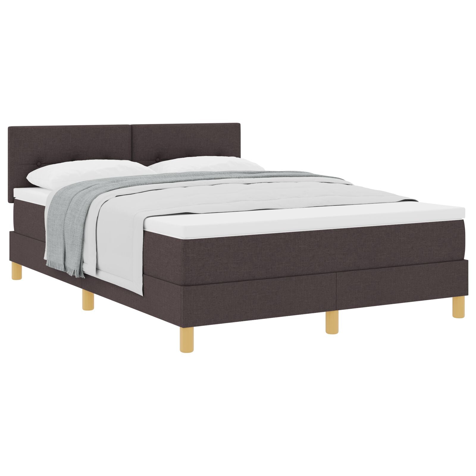 Boxspringbed Met Matras Stof Donkerbruin 140 x 200 cm Knoop-geplooid