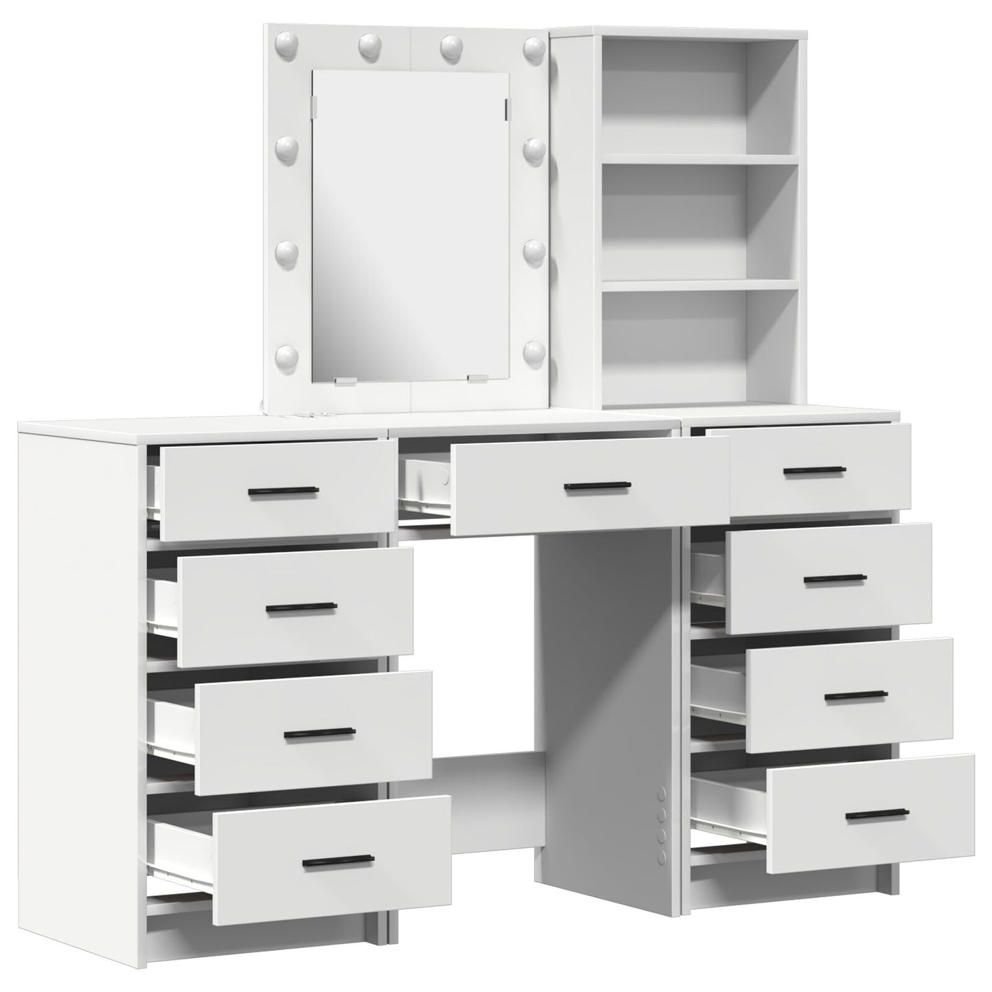 3-Delige Kaptafel Set Met Led Wit Bewerkt Hout